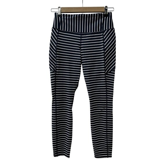 Athleta Contender High Rise 7/8 Tight Leggings Pants Striped Blue White Women XS - Picture 2 of 12